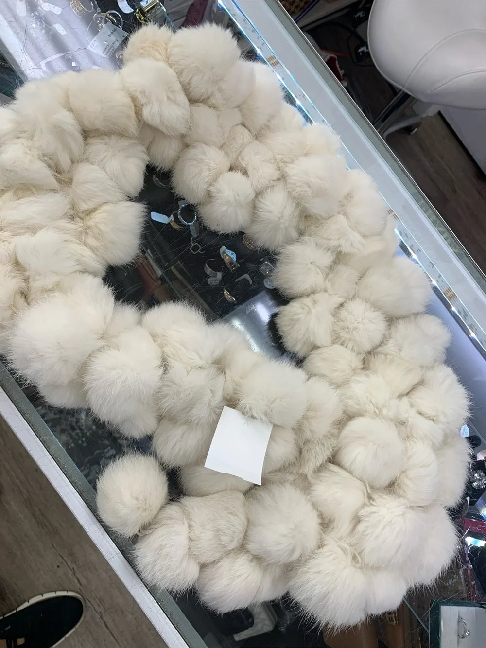 Home Accents Faux Fur Pom-Pom Scarf in Cream